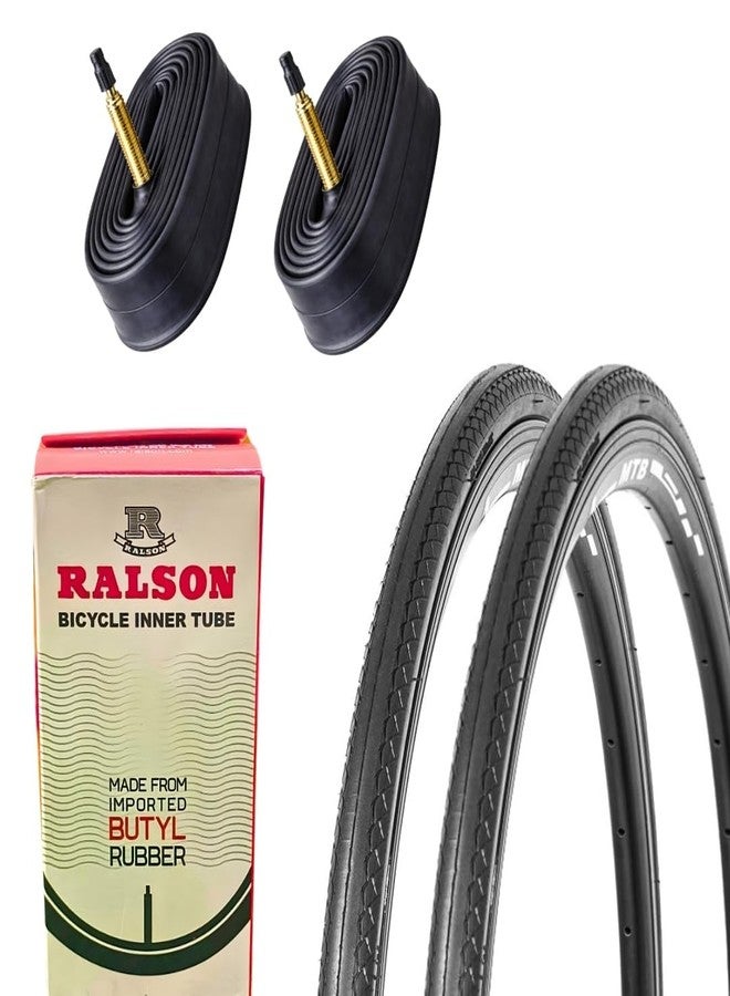 FCCRACING Ralson 700×25C Tyre & Tube Combo Pair | Set of 2 Tyres & 2 Tubes for Road, Hybrid & City Bicycles (Size-700 * 25) - Image 1