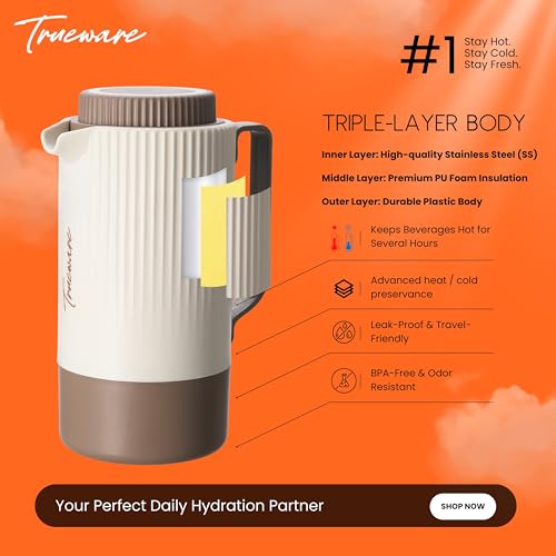Trueware Amaze ISI Certified Inner Steel Thermoware 1000 ML Hot & Cold Flask Jug, BPA Free, Leak Proof, Ideal for Tea, Coffee, Water, Hot and Cold Beverages - Image 3