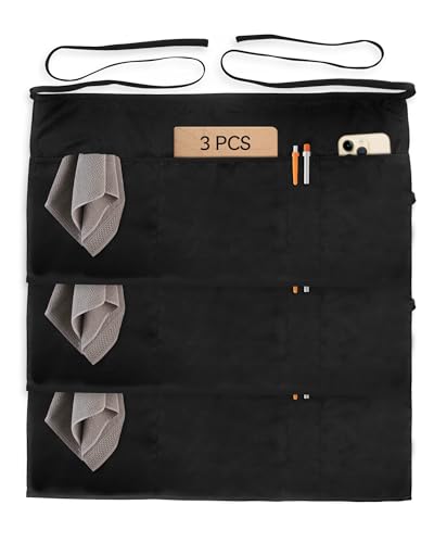 Xeoxarel 3 Pack Server Aprons with 4 Pockets, Unisex Waitress Waiter Waist Apron for Women and Man Half Black 11.5'' - Image 1