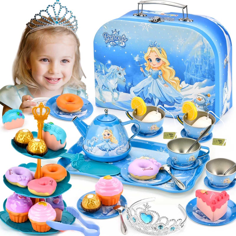 Amplov 43Piece Princess Tea Set Playset for Kids  Pretend Play Kitchen Toy with Teapot Desserts  Carrying Case  Toddler Tea Party Toys Imaginative Role Play Birthday Gift for Girls Ages 38 - Image 3