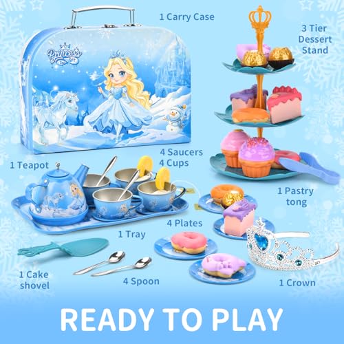 Amplov 43Piece Princess Tea Set Playset for Kids  Pretend Play Kitchen Toy with Teapot Desserts  Carrying Case  Toddler Tea Party Toys Imaginative Role Play Birthday Gift for Girls Ages 38 - Image 5