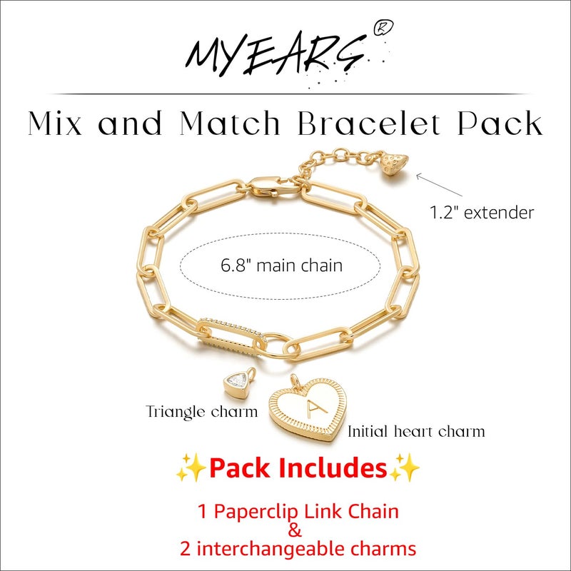 MYEARS Valentines Day Gifts for Women - Gold Initial Bracelets for Women Trendy 14K Gold Plated Heart Letter A-Z Charm Bracelets Paperclip Chain Personalized Jewelry Birthday Gifts for Her - Letter L - Image 5