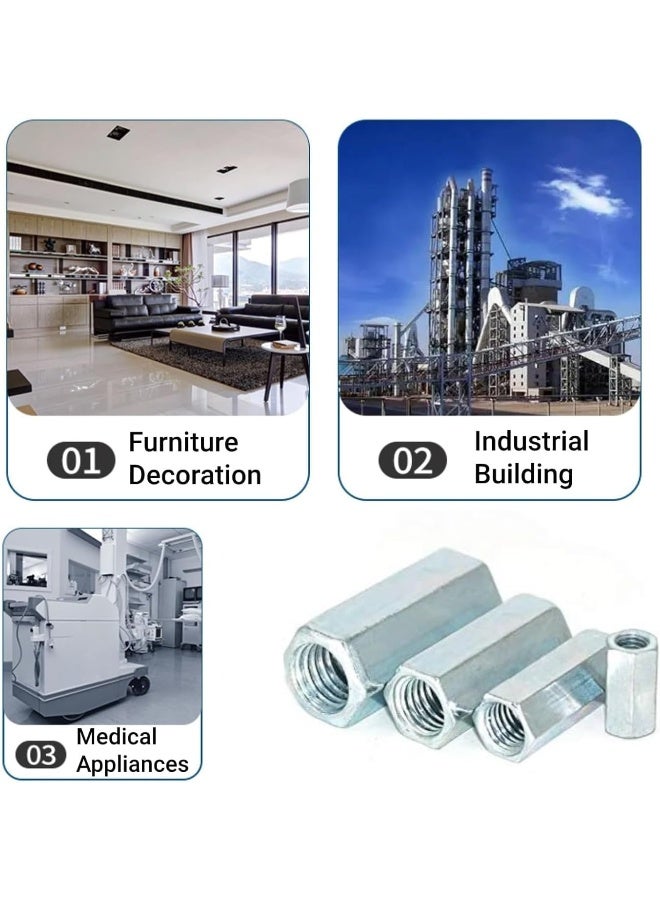 Poaker Galvanized Iron Threaded Long Nut Hexagonal Sleeve Coupling For Bolts Rods Studs And Screws Corrosion-Resistant Ideal For Industrial And Construction Use 12Mm 10 Pcs - Image 4