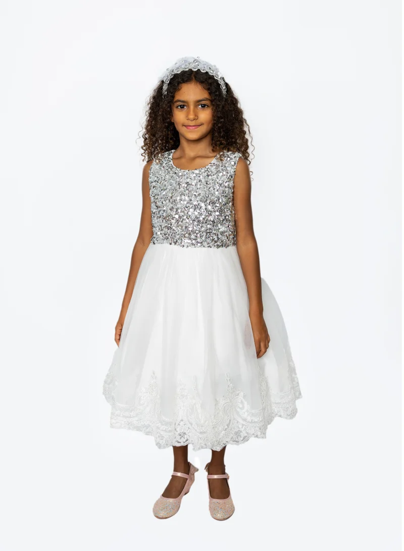 D'Daniela Mini Maya Kids Sequin Applique Dress white