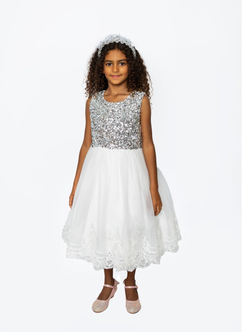 D'Daniela Mini Maya Kids Sequin Applique Dress white - Image 1