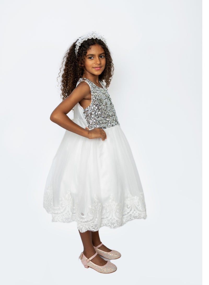 D'Daniela Mini Maya Kids Sequin Applique Dress white - Image 3