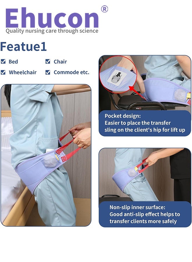 Ehucon Transfer Sling for Elderly/Disabled,Transfer Belt with Handles,Easy Transfer Belts for Lifting Seniors,Safely Move from Bed and Wheelchair, Patient Care Lifting Sling - Image 3