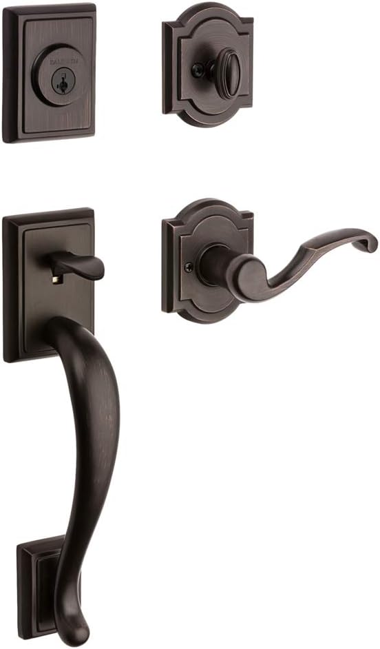 Baldwin Baldwin Pistoria Front Entry Handleset with Interior Lever Featuring SmartKey Deadbolt ReKey Technology in Venetian Bronze  - Image 1