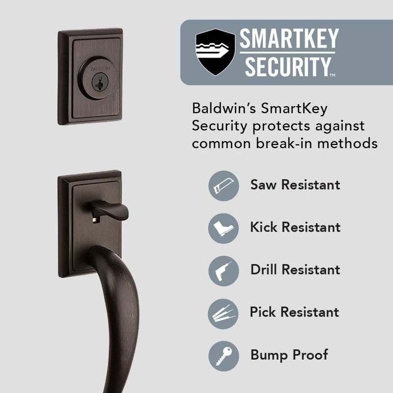 Baldwin Baldwin Pistoria Front Entry Handleset with Interior Lever Featuring SmartKey Deadbolt ReKey Technology in Venetian Bronze  - Image 3