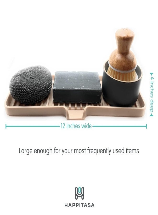 Happitasa Silicone Soap Dish Tray and Sponge Holder with Drain Chute | Bathroom and Kitchen Sink Organizer Caddy (Black, 12"x4", 7.4 Ounces) - Image 2