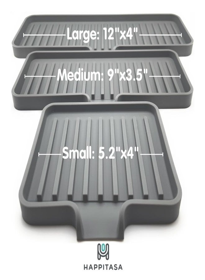 Happitasa Silicone Soap Dish Tray and Sponge Holder with Drain Chute | Bathroom and Kitchen Sink Organizer Caddy (Black, 12"x4", 7.4 Ounces) - Image 5