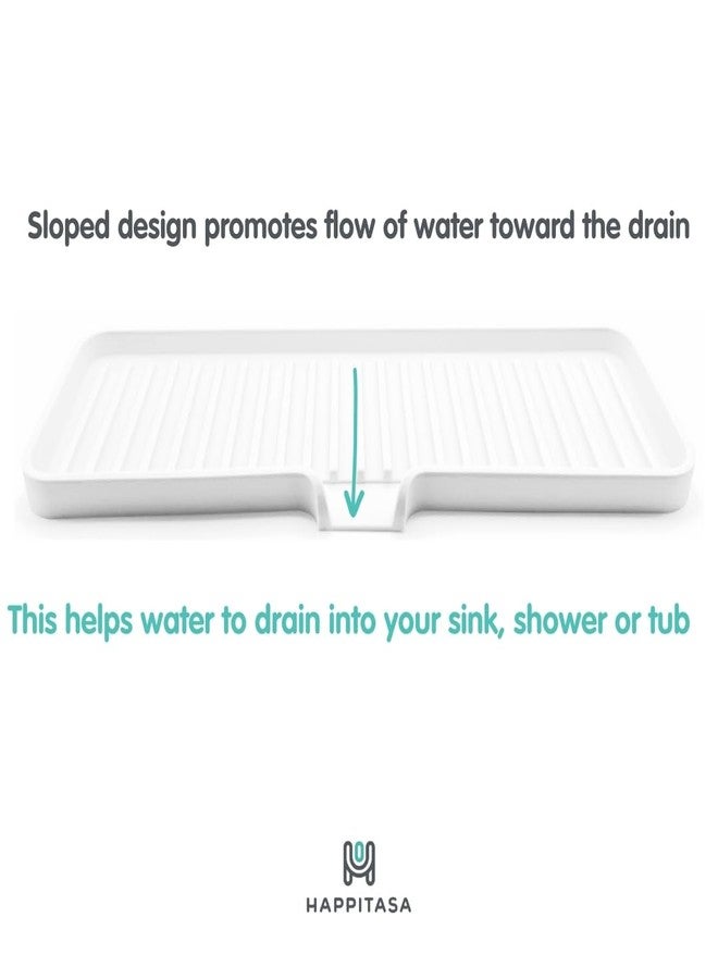 Happitasa Silicone Soap Dish Tray and Sponge Holder with Drain Chute | Bathroom and Kitchen Sink Organizer Caddy (Black, 12"x4", 7.4 Ounces) - Image 3