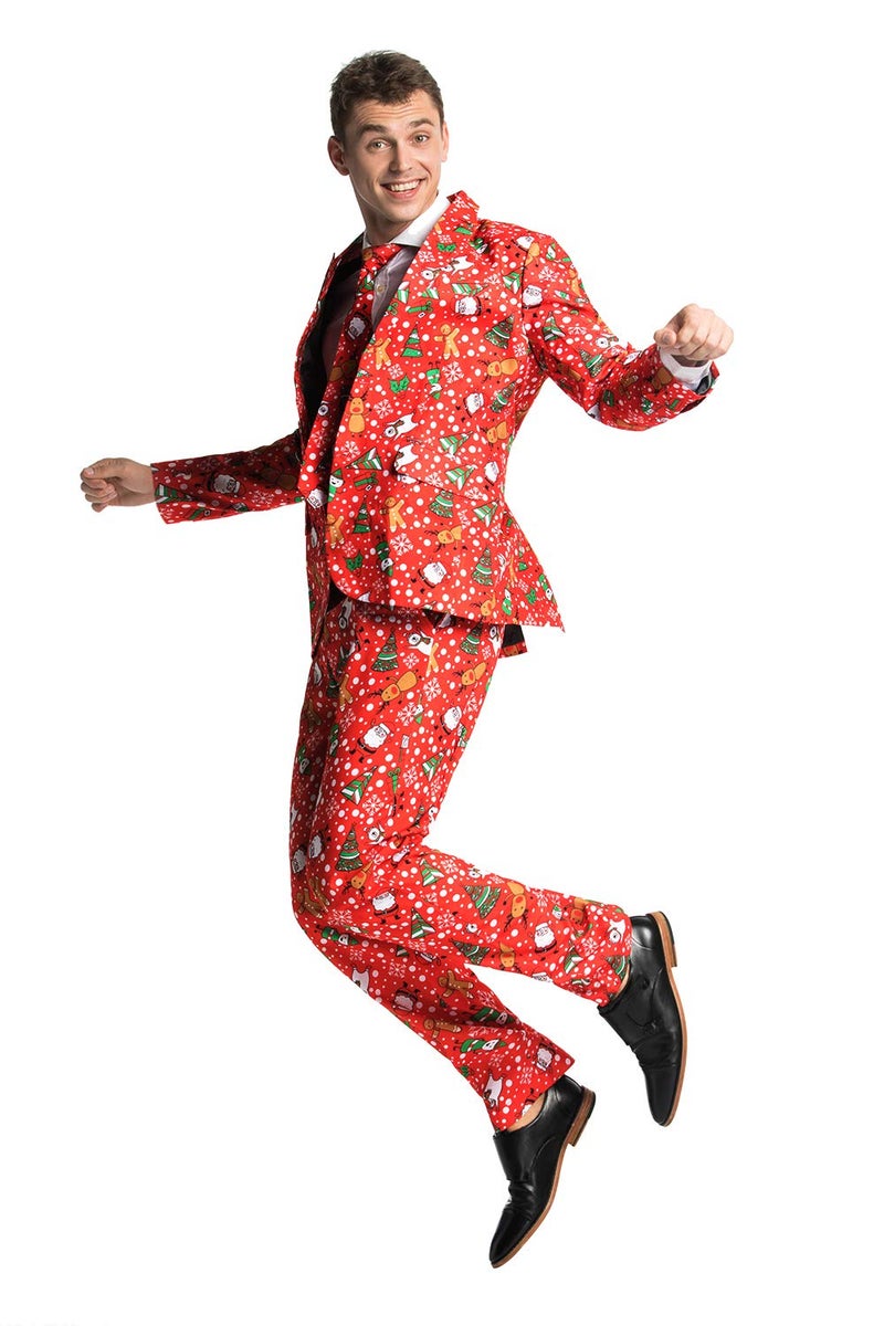 U LOOK UGLY TODAY Men's Christmas Party Suit Funny Costume Novelty Xmas Jacket Trousers with Tie Gingerbear Rocks Large - Image 5