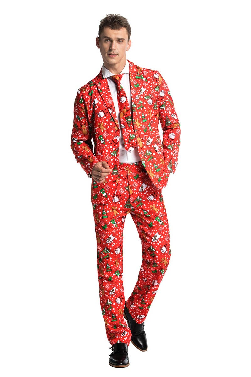 U LOOK UGLY TODAY Men's Christmas Party Suit Funny Costume Novelty Xmas Jacket Trousers with Tie Gingerbear Rocks Large - Image 1