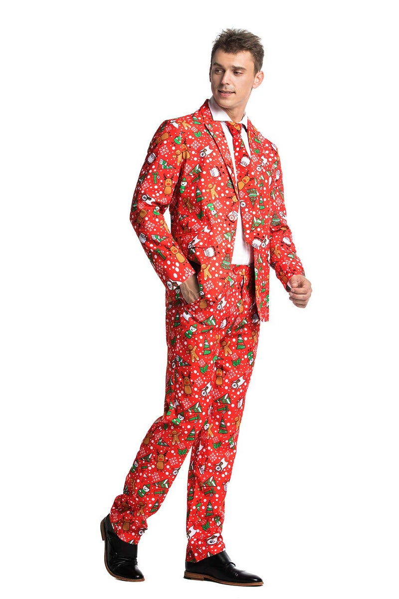 U LOOK UGLY TODAY Men's Christmas Party Suit Funny Costume Novelty Xmas Jacket Trousers with Tie Gingerbear Rocks Large - Image 3