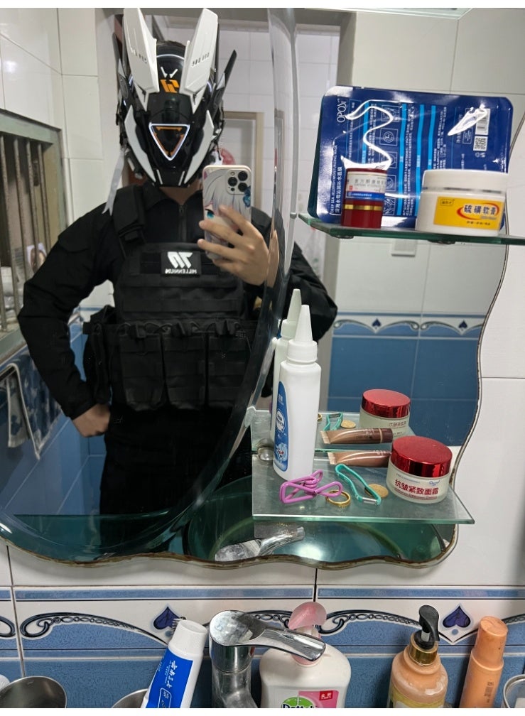 تابيت خوذة قناع سايبربانك قوطي للبالغين، ملابس بانك مستقبلية، قناع بانك دائري مضيء بتقنية LED، مناسب لحفلات الهالوين والمهرجانات الموسيقية - Image 4