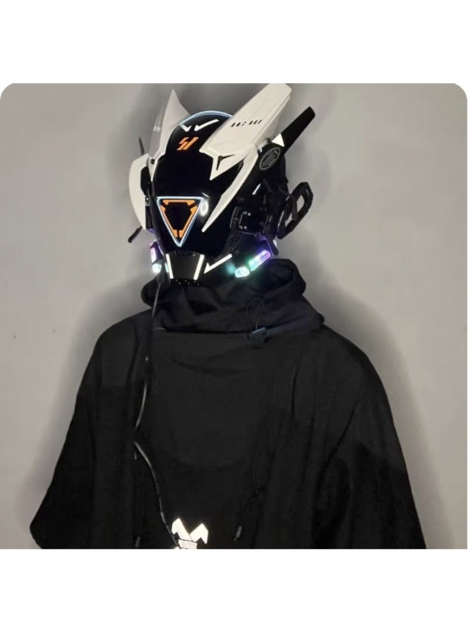 تابيت خوذة قناع سايبربانك قوطي للبالغين، ملابس بانك مستقبلية، قناع بانك دائري مضيء بتقنية LED، مناسب لحفلات الهالوين والمهرجانات الموسيقية - Image 2