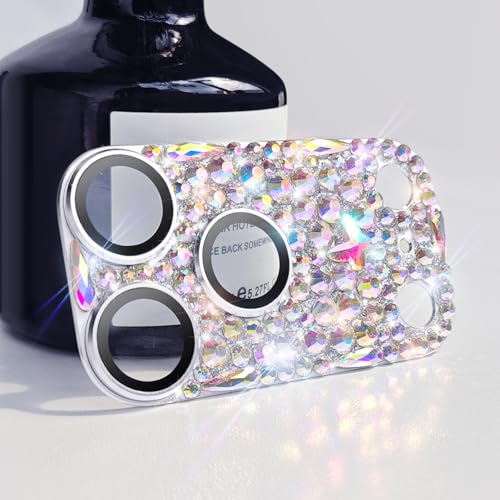 Cavdycidy Bling Diamond Camera Lens Protector Compatible with iPhone 17 Pro Max, Metal Glitter Gem Camera Cover，9H Tempered Glass lens full Screen Sparkle Rhinestone Protector - Image 1