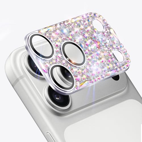 Cavdycidy Bling Diamond Camera Lens Protector Compatible with iPhone 17 Pro Max, Metal Glitter Gem Camera Cover，9H Tempered Glass lens full Screen Sparkle Rhinestone Protector - Image 3
