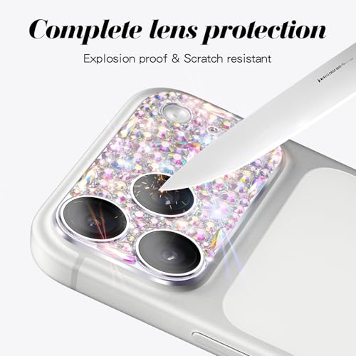 Cavdycidy Bling Diamond Camera Lens Protector Compatible with iPhone 17 Pro Max, Metal Glitter Gem Camera Cover，9H Tempered Glass lens full Screen Sparkle Rhinestone Protector - Image 5