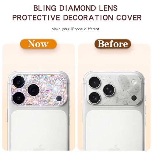 Cavdycidy Bling Diamond Camera Lens Protector Compatible with iPhone 17 Pro Max, Metal Glitter Gem Camera Cover，9H Tempered Glass lens full Screen Sparkle Rhinestone Protector - Image 4