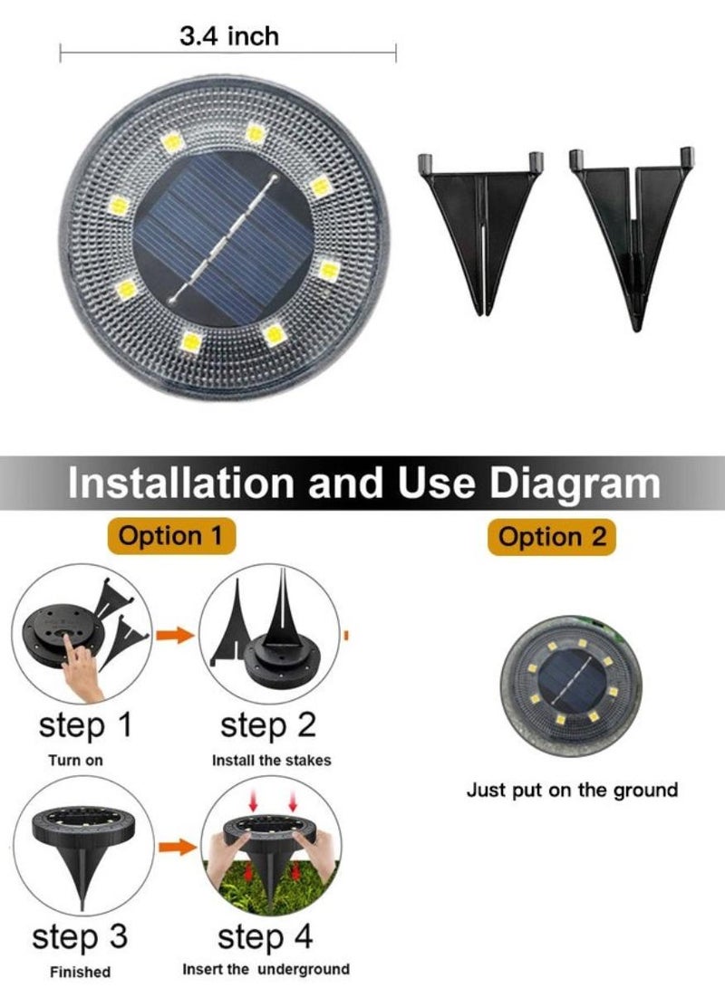 Al Kanzi 4 Pcs Solar Ground Lights, IP68 Waterproof Outdoor Lights, 8 LED Solar Powered Disk Lights Outdoor, Landscape Pathway Lights for Garden Yard Lawn Walkway Driveway Patio Deck, In-Ground Solar Garden Lights (Warm White) - Image 3