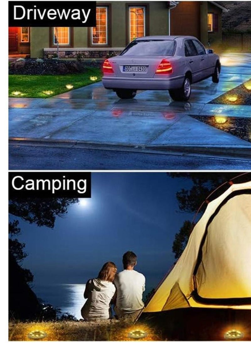 Al Kanzi 4 Pcs Solar Ground Lights, IP68 Waterproof Outdoor Lights, 8 LED Solar Powered Disk Lights Outdoor, Landscape Pathway Lights for Garden Yard Lawn Walkway Driveway Patio Deck, In-Ground Solar Garden Lights (Warm White) - Image 4