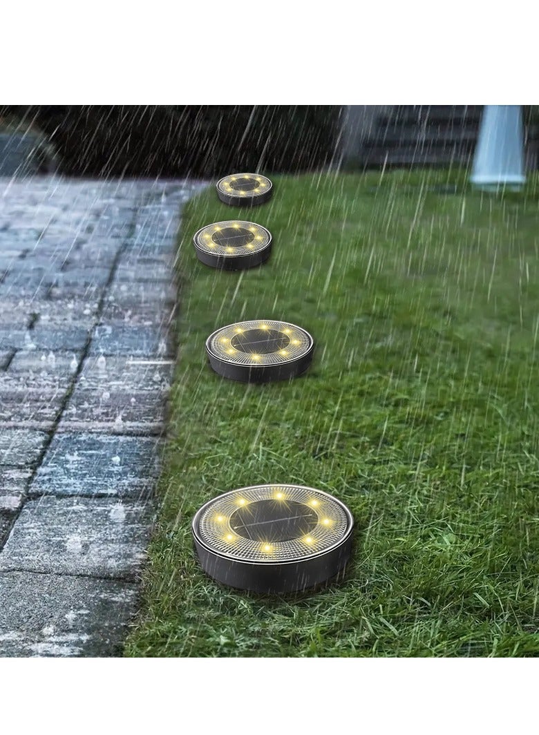 Al Kanzi 4 Pcs Solar Ground Lights, IP68 Waterproof Outdoor Lights, 8 LED Solar Powered Disk Lights Outdoor, Landscape Pathway Lights for Garden Yard Lawn Walkway Driveway Patio Deck, In-Ground Solar Garden Lights (Warm White) - Image 5