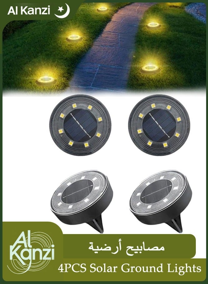 Al Kanzi 4 Pcs Solar Ground Lights, IP68 Waterproof Outdoor Lights, 8 LED Solar Powered Disk Lights Outdoor, Landscape Pathway Lights for Garden Yard Lawn Walkway Driveway Patio Deck, In-Ground Solar Garden Lights (Warm White) - Image 1