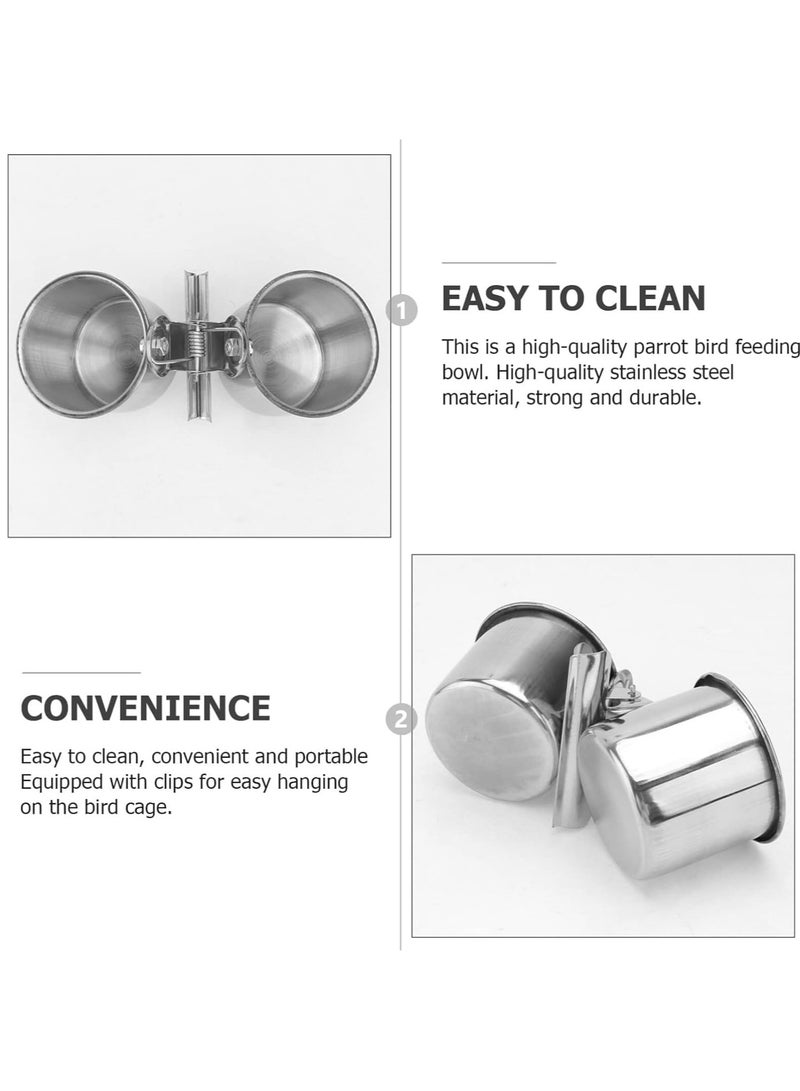رات سو 2 قطعة أكواب تغذية مزدوجة للطيور الببغاوات من الفولاذ المقاوم للصدأ مع ملقط - أكواب لتقديم الطعام والماء للطيور مع حامل ملقط، مناسبة لتعليقها في القفص كإكسسوارات - Image 4