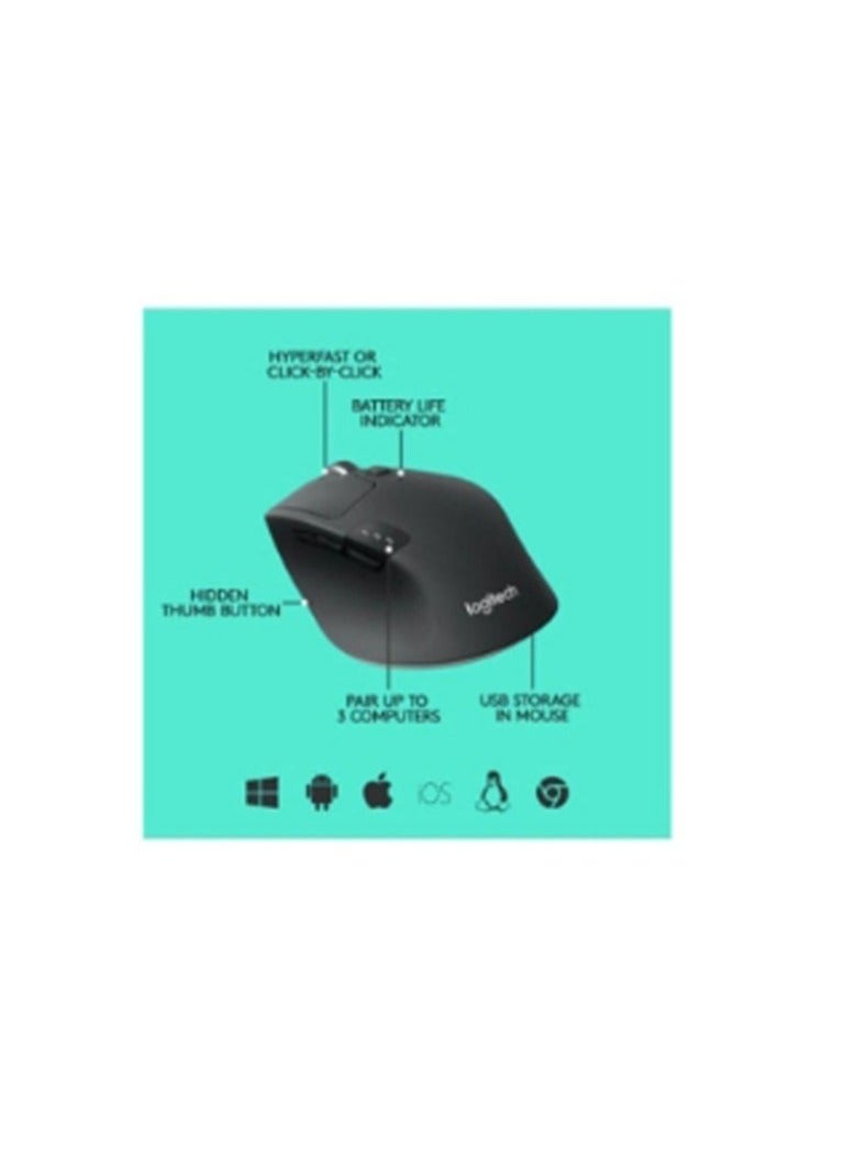 Logitech M720 Triathlon Multi-Device Wireless Mouse, Bluetooth, USB Unifying Receiver, 1000 DPI, 6 Programmable Buttons, 2-Year Battery, Compatible with Laptop, PC, Mac, iPadOS Black  - Image 2