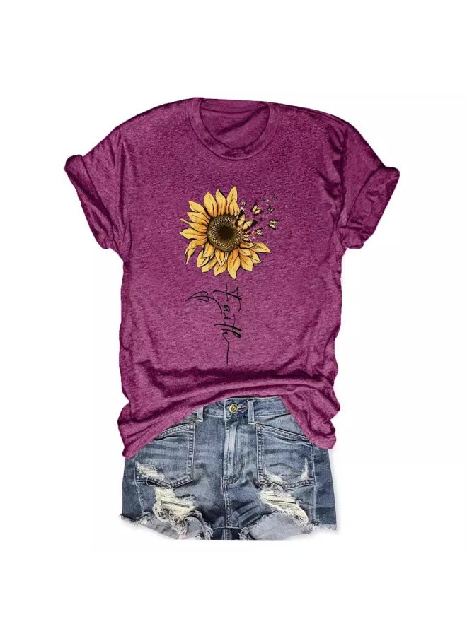 French T-shirt European And American Short-sleeved T-shirt Top Women's Summer Printed Round Neck Loose Short-sleeved T-shirt Top