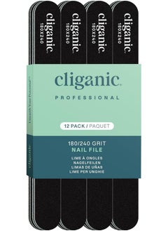 Cliganic Cliganic 12 Pack Nail File Set: 180/240 Grit | Professional Emery Boards for Natural, Gel & Acrylic Nails | Washable Double Sided Kit | Cliganic 90 Days Warranty  - Image 1