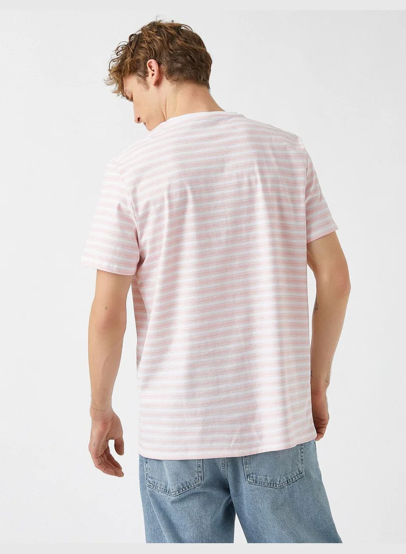 KOTON Standart Fit Printed Striped T-Shirt