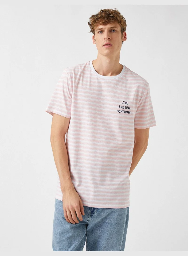 KOTON Standart Fit Printed Striped T-Shirt
