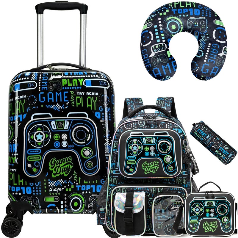 Inprof Kids Luggage Set 5 Piece Suitcase Set 16 Hardside Luggage with Spinner Wheels Girls Boys Carry on Luggage Travel Rolling Luggage Airline Approved - Image 2