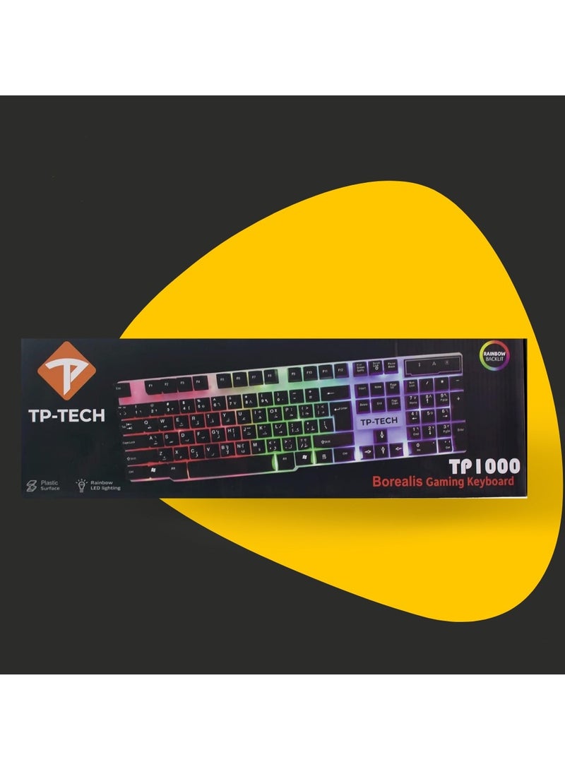 Generic - TP-TECH TP-1000 Gaming Keyboard with Rainbow LED Backlight and Spill-Resistant Design – Rubber Keys, High Performance - Image 1