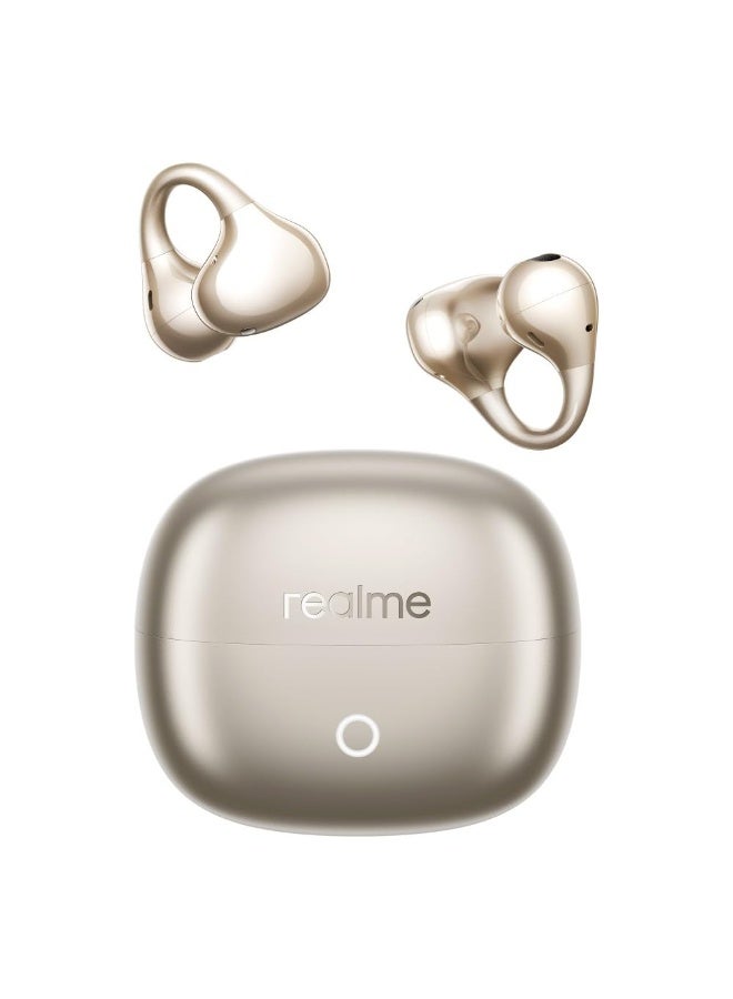 realme Buds Clip Open-Ear Wireless Earbuds with 11mm Dual Magnet Drivers, 3D Spatial Audio, 36H Playtime, AI ENC, IP55 Rating, and 45ms Low Latency (Titanium Gold) Titanium Gold - Image 2