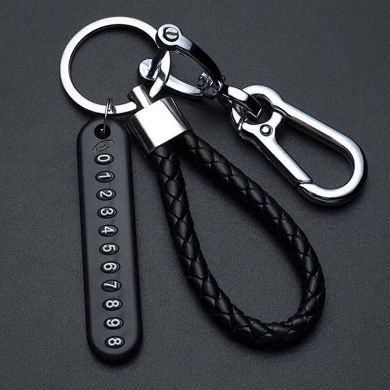 PAXCOO PAXCOO Anti Lost Car Keychain with Phone Number Pendant Car Keychain Durable and AntiLost Accessories AntiLost Plate Braided Rope Pendant Card Organizer Horseshoe BuckleBlack  - Image 1