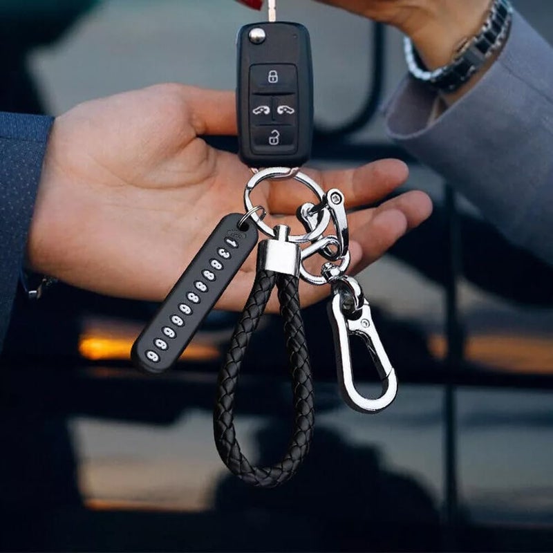 PAXCOO PAXCOO Anti Lost Car Keychain with Phone Number Pendant Car Keychain Durable and AntiLost Accessories AntiLost Plate Braided Rope Pendant Card Organizer Horseshoe BuckleBlack  - Image 3