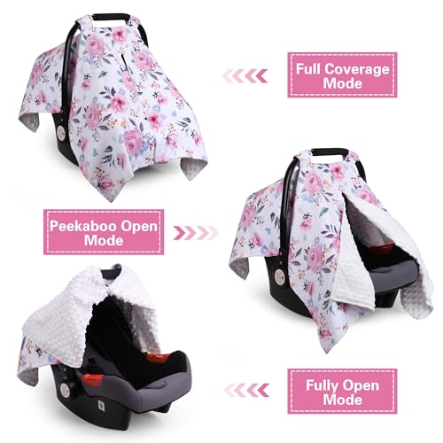 Rquite Car Seat Cover Baby Carseat Covers Baby Girl Winter Infant Car Seat Cover Warm Minky Car Seat Canopy Baby Carrier Cover with Peekaboo Opening Multi Use Nursing Cover Toddler Blanket - Image 3