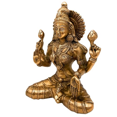 Bhunes Brass Goddess Lakshmi Statue | Handcrafted Goddess Maha Lakshmi | Shree Padmavati Kamala Narayani Statue | Pital Vigraha Pratima for Puja Decor Giftafted | Laxmi Idol, Gold, 7.5 inches, 1piece - Image 3