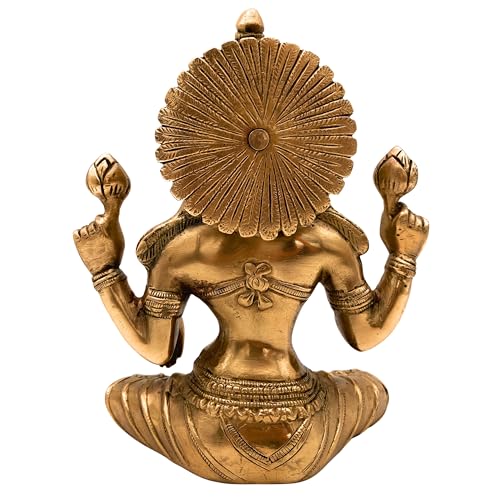 Bhunes Brass Goddess Lakshmi Statue | Handcrafted Goddess Maha Lakshmi | Shree Padmavati Kamala Narayani Statue | Pital Vigraha Pratima for Puja Decor Giftafted | Laxmi Idol, Gold, 7.5 inches, 1piece - Image 5