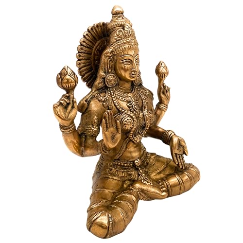 Bhunes Brass Goddess Lakshmi Statue | Handcrafted Goddess Maha Lakshmi | Shree Padmavati Kamala Narayani Statue | Pital Vigraha Pratima for Puja Decor Giftafted | Laxmi Idol, Gold, 7.5 inches, 1piece - Image 4