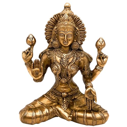Bhunes Brass Goddess Lakshmi Statue | Handcrafted Goddess Maha Lakshmi | Shree Padmavati Kamala Narayani Statue | Pital Vigraha Pratima for Puja Decor Giftafted | Laxmi Idol, Gold, 7.5 inches, 1piece - Image 2