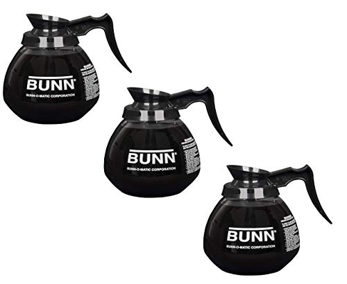Bunn BUNN Coffee Pot DecanterCarafe Black Regular  New Glass Design Shape  Ergonomic Handle  12 Cup Capacity Pack of 3 