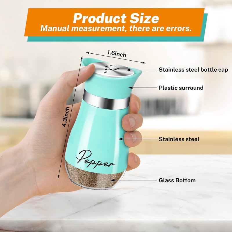 Arrozon Salt and Pepper Shakers Set,4 oz Glass Bottom Salt Pepper Shaker with Stainless Steel Lid for Kitchen Cooking Table, RV, Camp,BBQ Refillable Design (Cyan-Blue) - Image 2