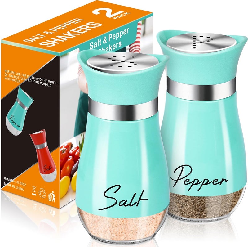 Arrozon Salt and Pepper Shakers Set,4 oz Glass Bottom Salt Pepper Shaker with Stainless Steel Lid for Kitchen Cooking Table, RV, Camp,BBQ Refillable Design (Cyan-Blue) - Image 1