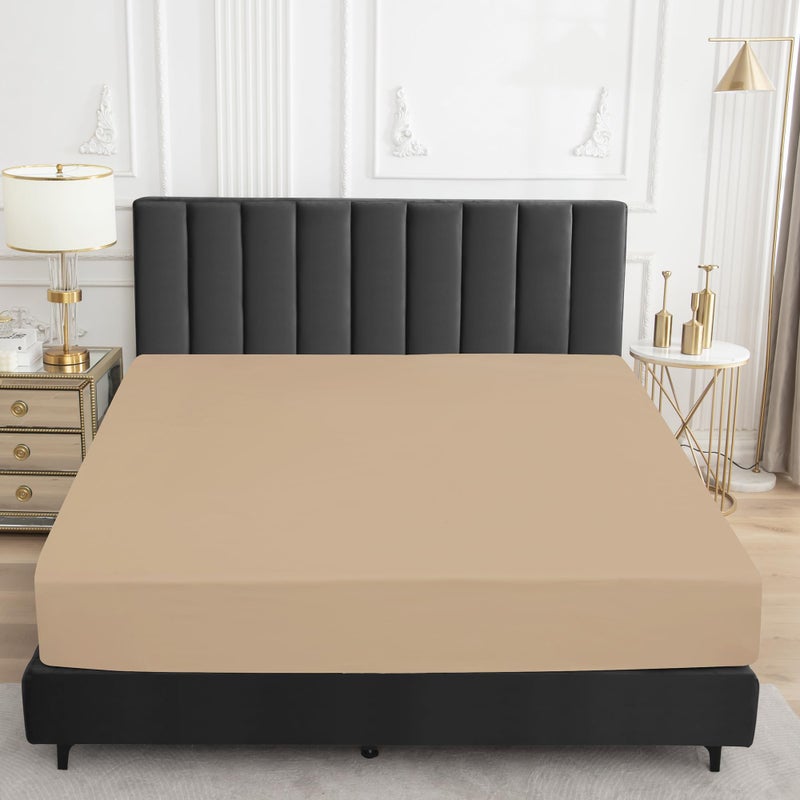 Sufdari Full Size Mattress Protector Waterproof Mattress Protector Fitted Sheet Style Mattress Cover with 18"" Deep Pocket Washable and Comfortable-Light Tan Full - Image 3