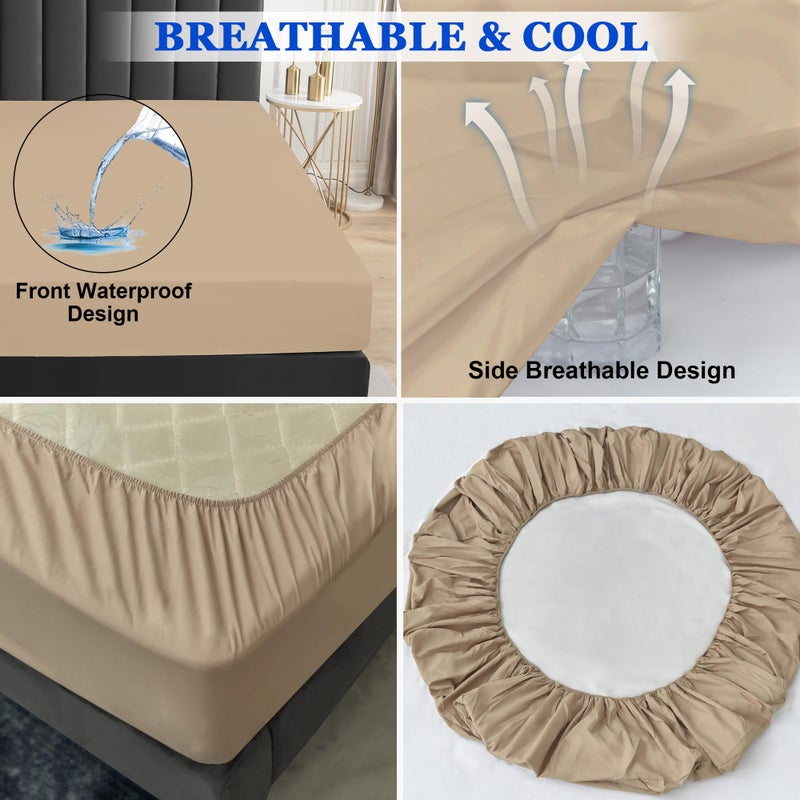 Sufdari Full Size Mattress Protector Waterproof Mattress Protector Fitted Sheet Style Mattress Cover with 18"" Deep Pocket Washable and Comfortable-Light Tan Full - Image 5